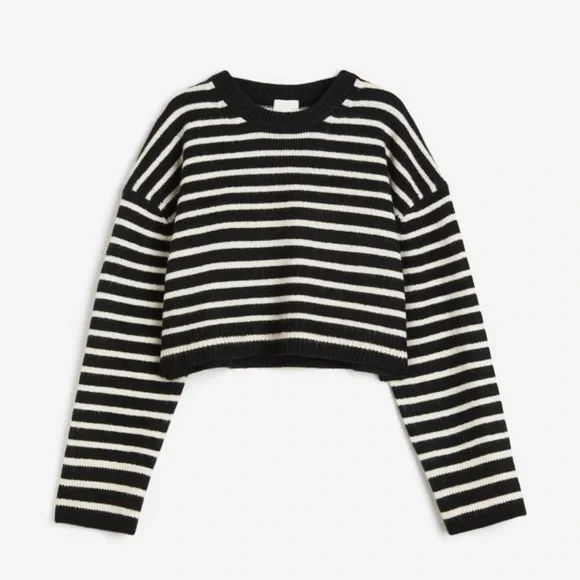 NWT Black and White Cropped Sweater - Picture 1 of 8